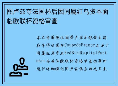 图卢兹夺法国杯后因同属红鸟资本面临欧联杯资格审查